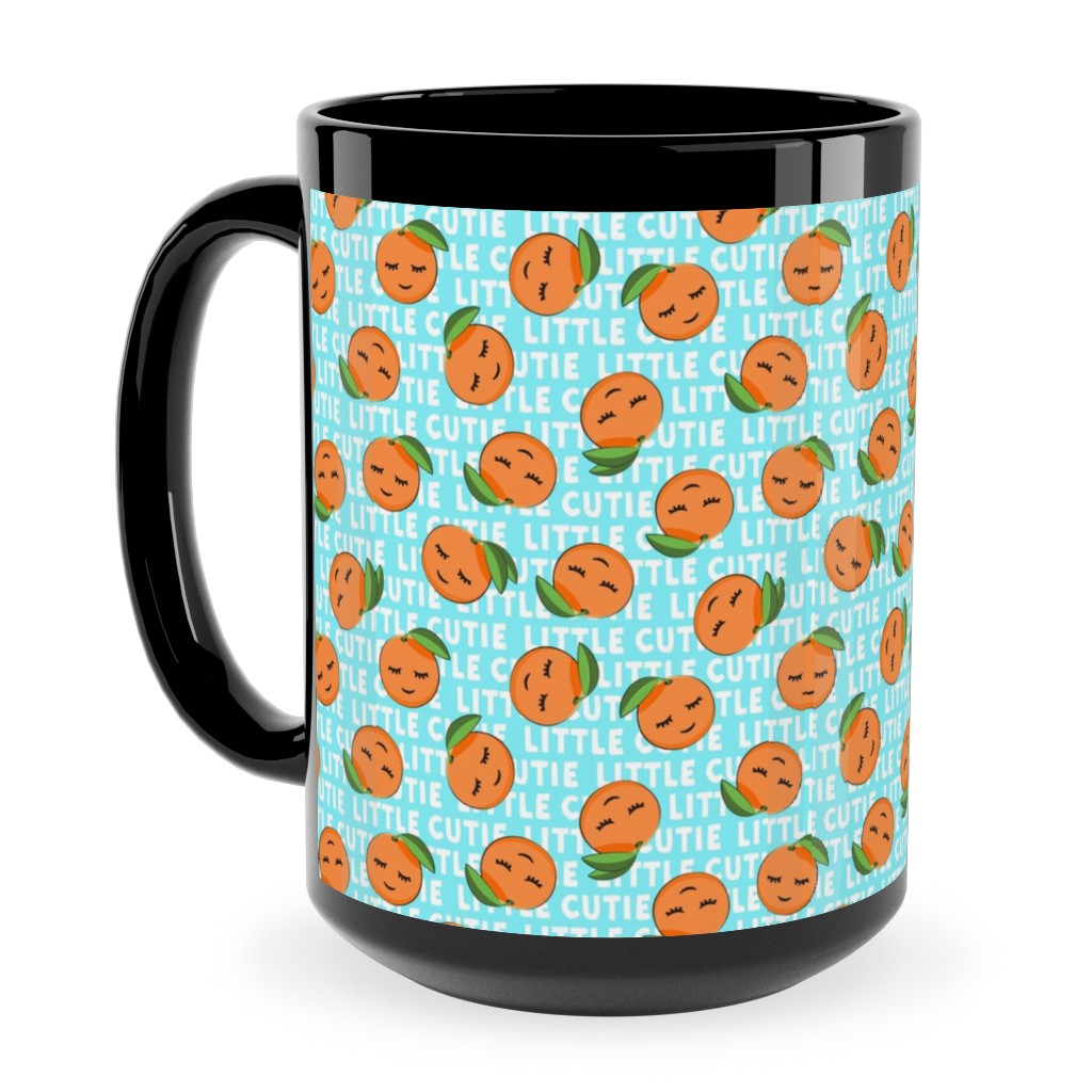 Little Cutie - Happy Oranges - Blue Ceramic Mug, Black, , 15oz, Blue, True Blue