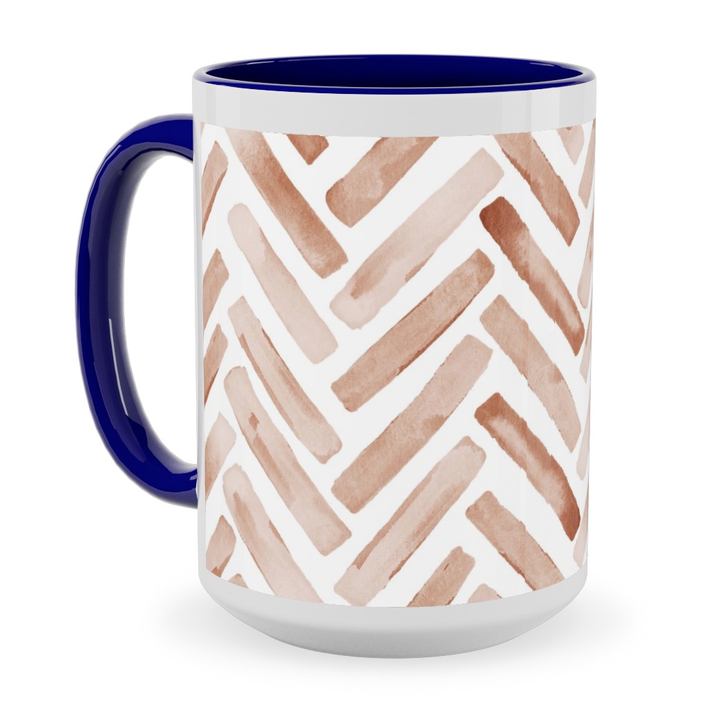 Painted Chevron Herringbone Ceramic Mug, Blue, , 15oz, Brown, Desert Rose