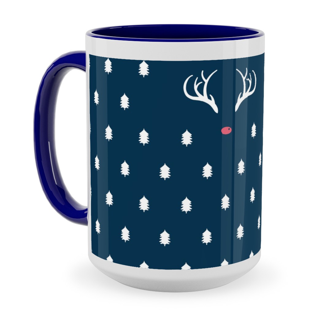 Modern Christmas Deer - Navy Ceramic Mug, Blue,  , 15oz, Blue