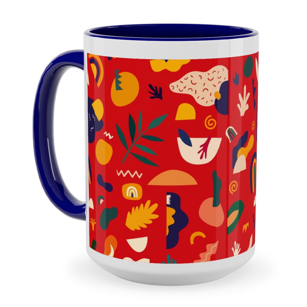 Seamless Pattern - Red Ceramic Mug, Blue,  , 15oz, Red