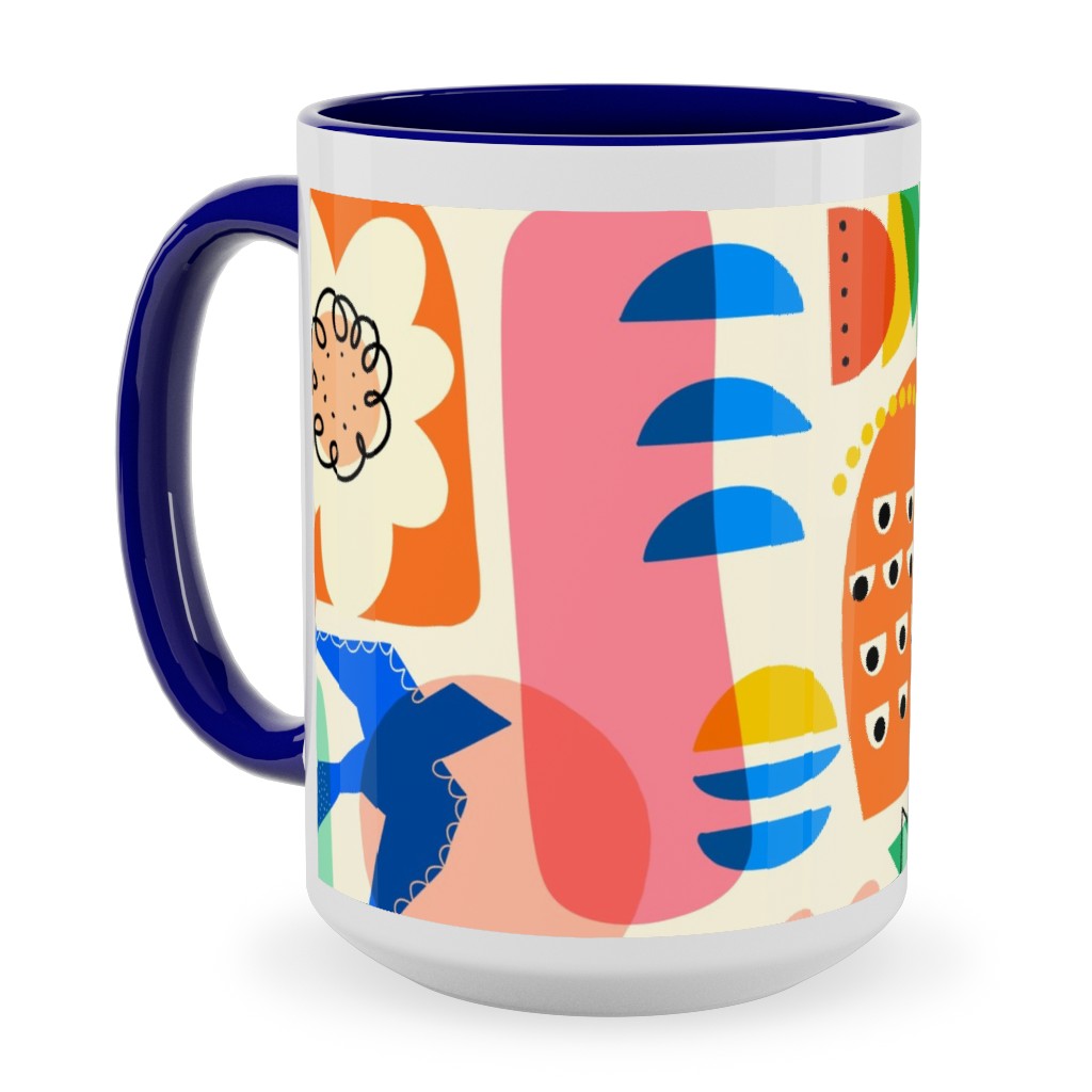 Abstract Shapes Fun Collage - Multi Ceramic Mug, Blue, , 15oz, Multicolor