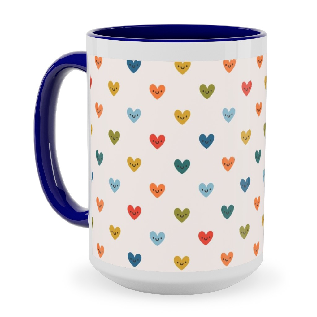 Cute Colored Hearts - Multi Ceramic Mug, Blue, , 15oz, Multicolor