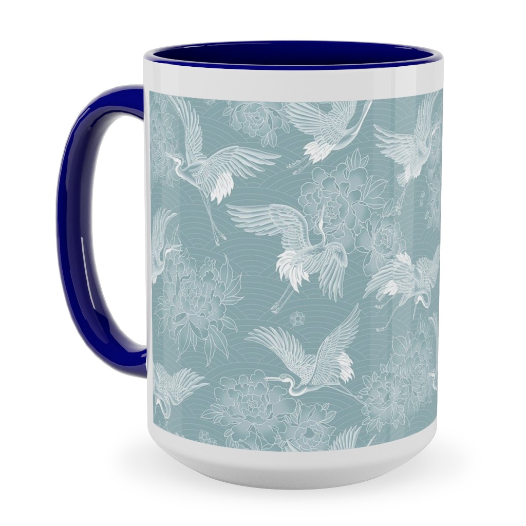 Majestic Cranes - Blue Ceramic Mug, Blue, , 15oz, Blue, True Blue