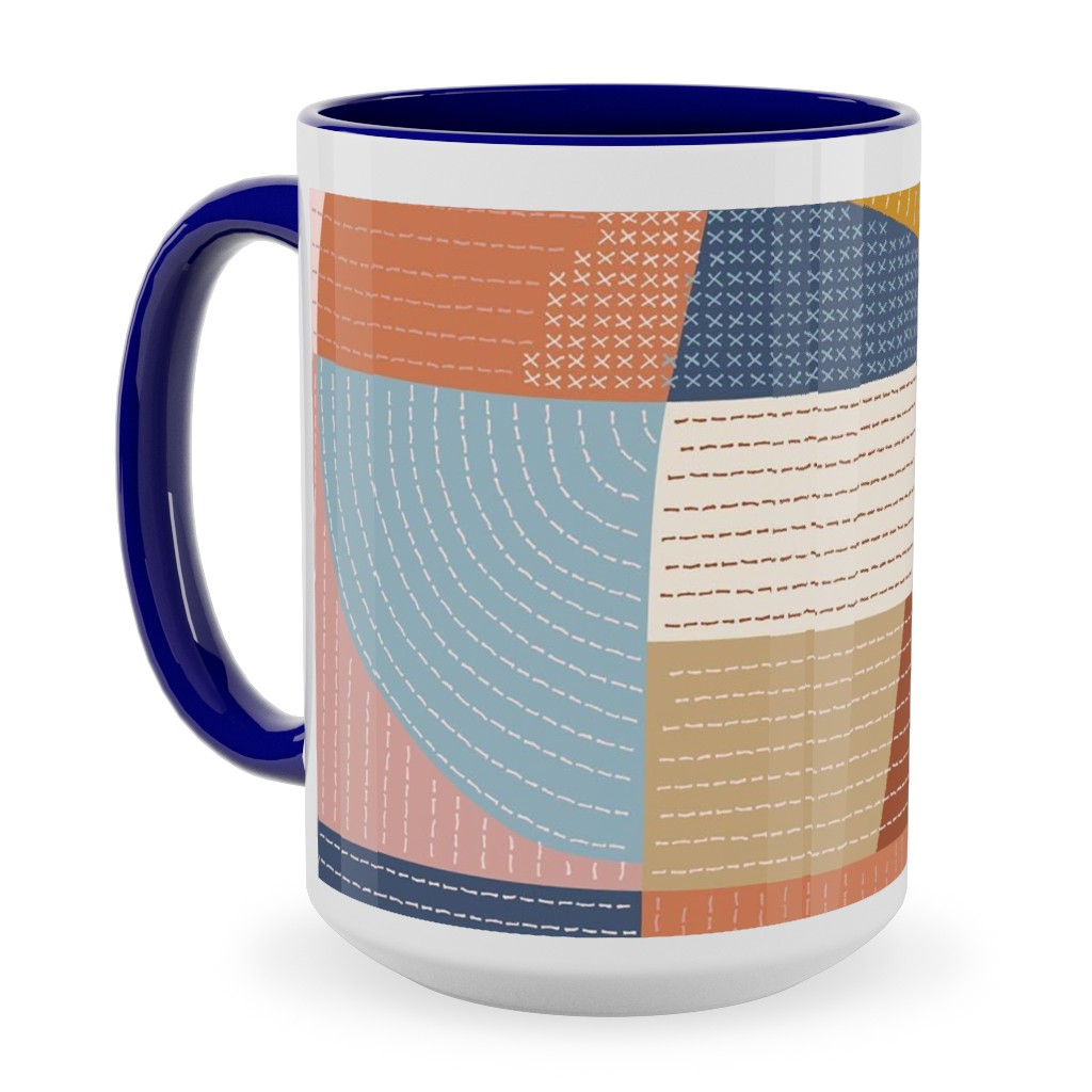 Modern Patchwork - Multi Ceramic Mug, Blue, , 15oz, Multicolor
