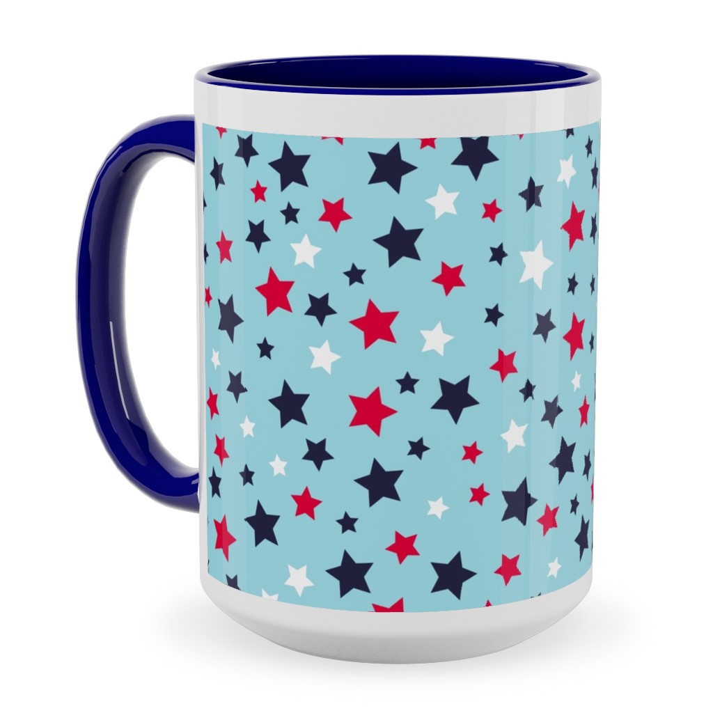 Scattered Stars - Blue Red and White Ceramic Mug, Blue,  , 15oz, Blue