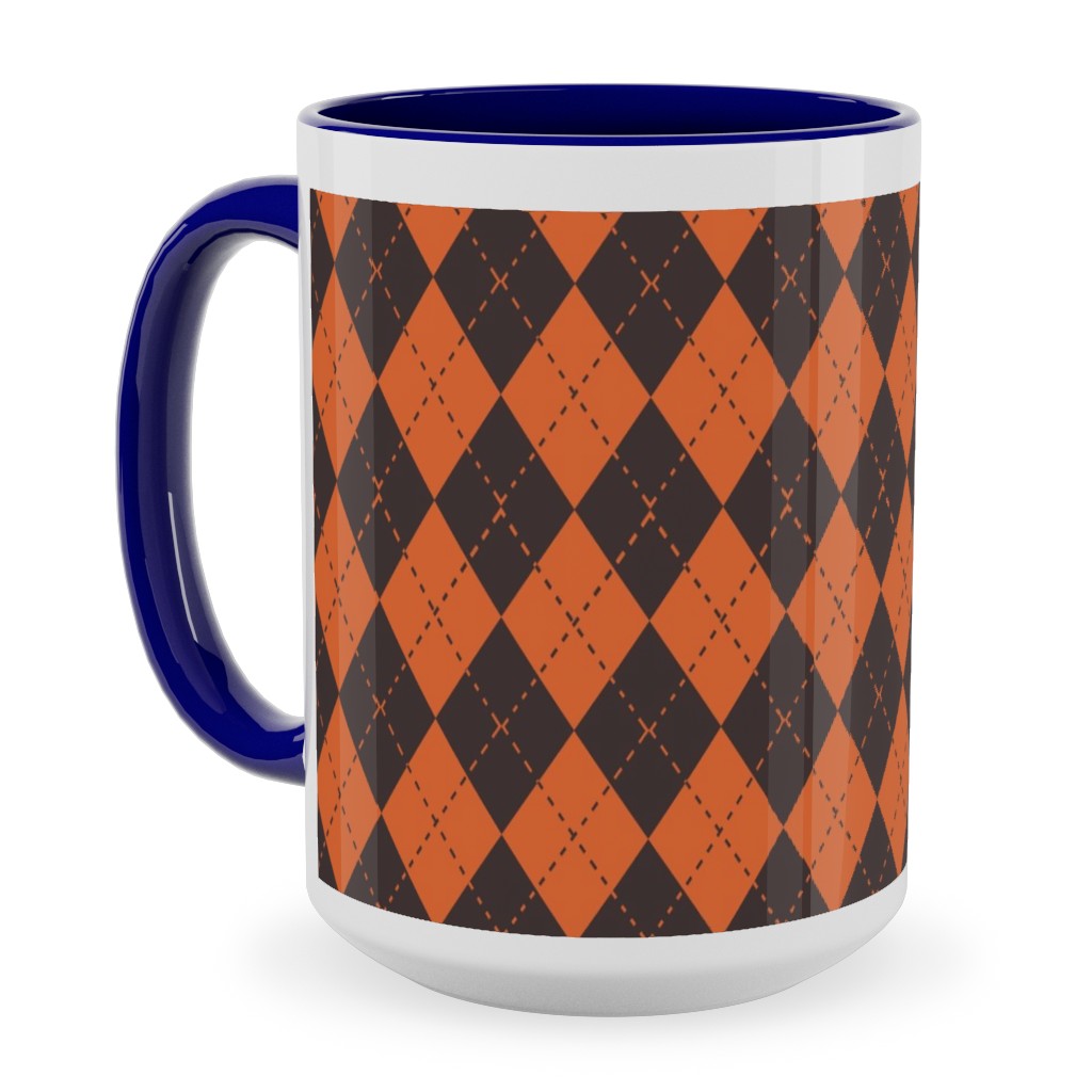 Halloween Argyle - Orange and Black Ceramic Mug, Blue, , 15oz, Orange, Orange