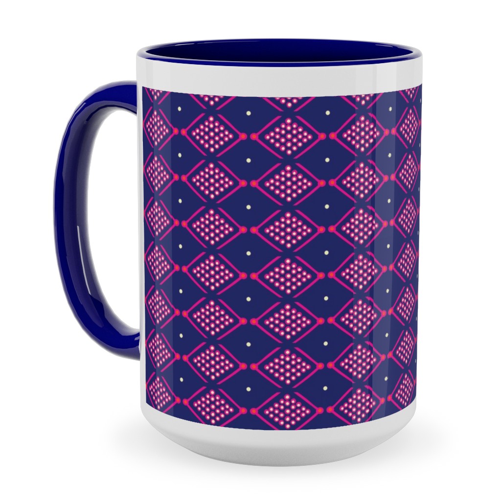 Tribal Geometric - Navy and Purple Ceramic Mug, Blue, , 15oz, Blue, True Blue