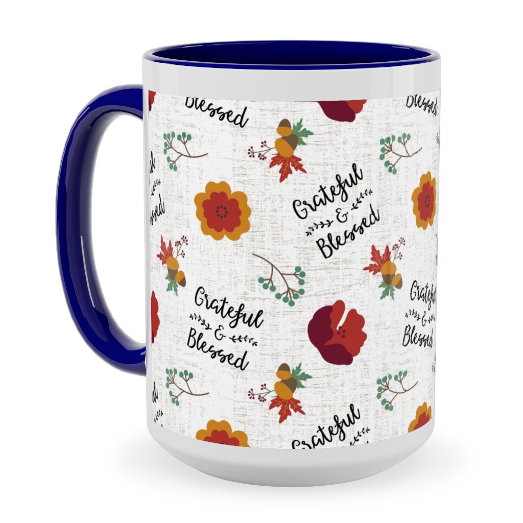 Grateful & Blessed Ceramic Mug, Blue, , 15oz, Multicolor