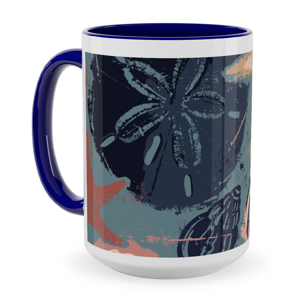 Seashells Ceramic Mug, Blue, , 15oz, Multicolor, Metal