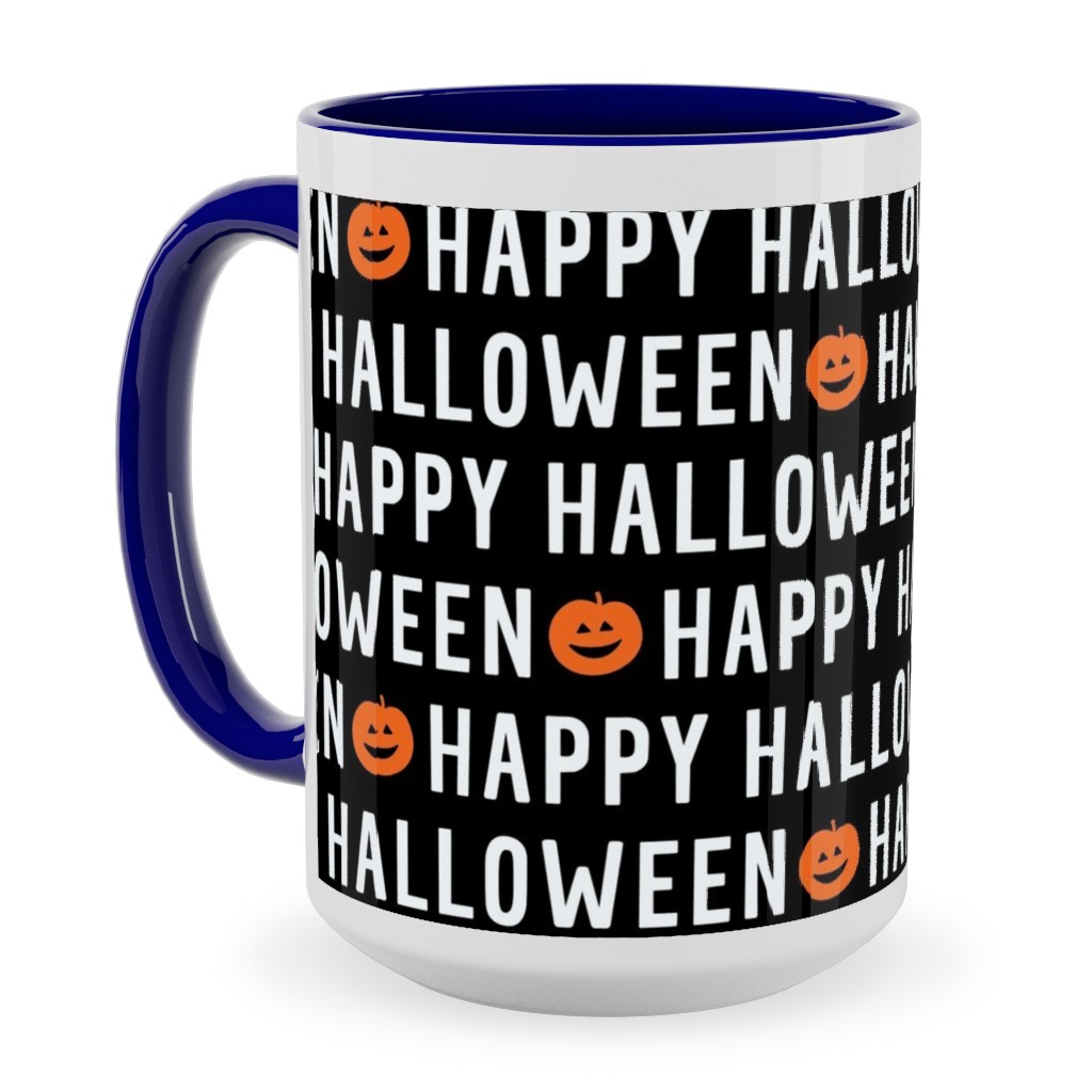 Happy Halloween Black Ceramic Mug, Blue,  , 15oz, Black