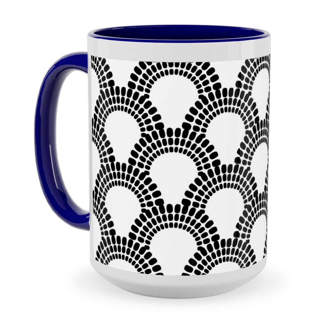 Scallops - Black and White Ceramic Mug, Blue, , 15oz, Black, Black