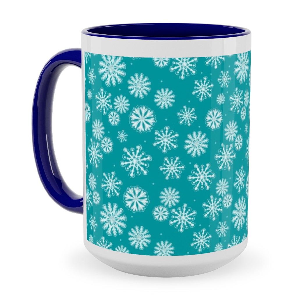 Let It Snow Snowflakes - Blue Ceramic Mug, Blue, , 15oz, Blue, True Blue
