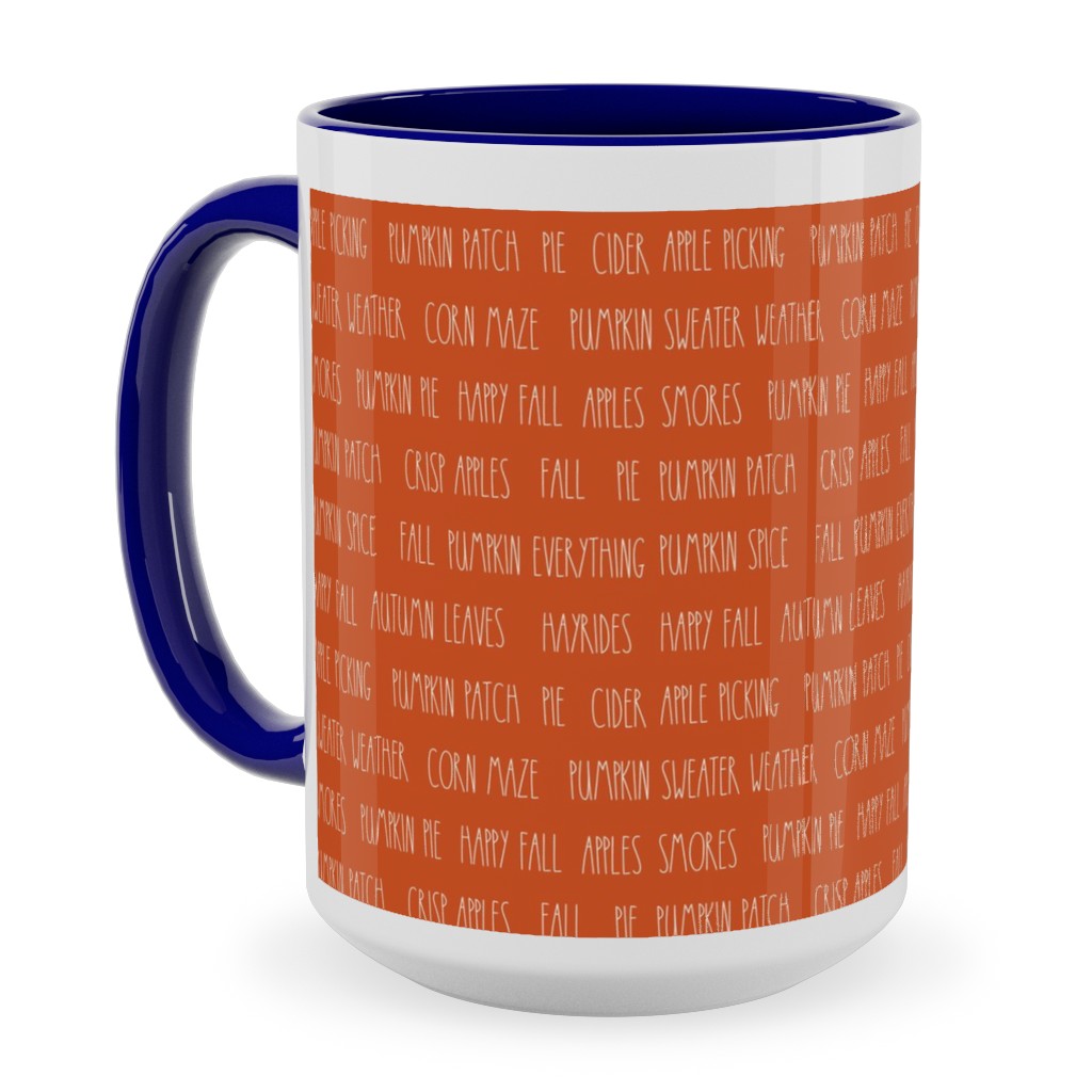 Fall Fun Typography - Orange Ceramic Mug, Blue,  , 15oz, Orange