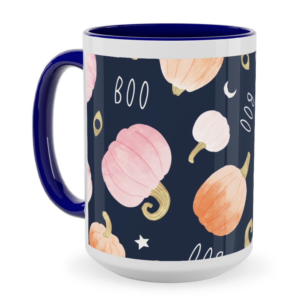 Pastel Pumpkins Halloween Party Boo Ceramic Mug, Blue,  , 15oz, Orange