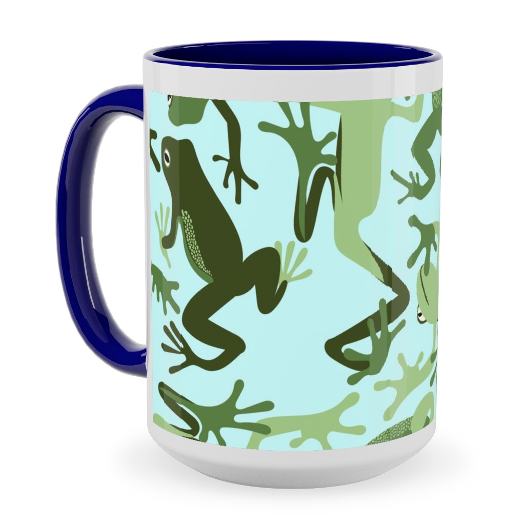 All the Frogs Ceramic Mug, Blue,  , 15oz, Green