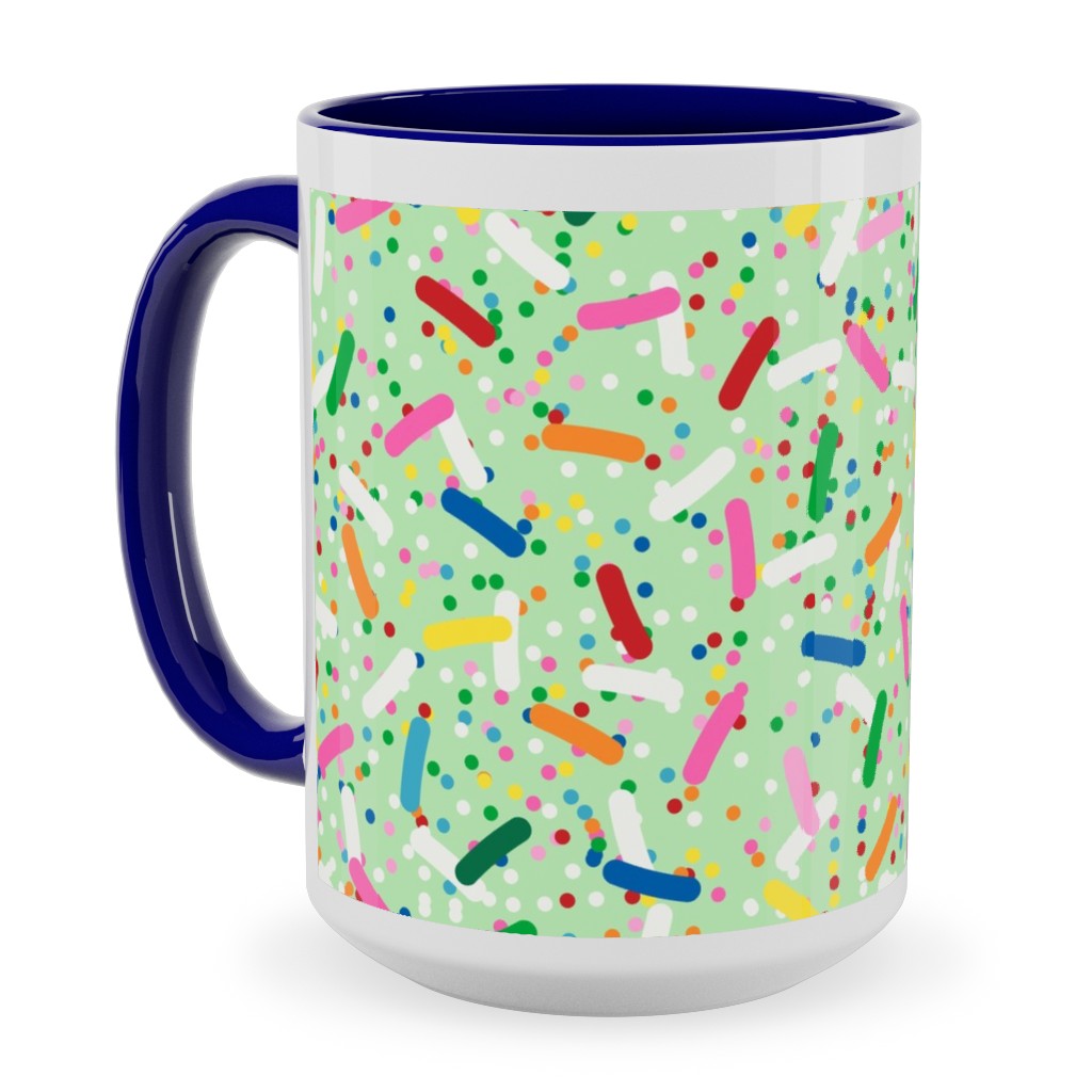 Rainbow Sprinkles Ceramic Mug, Blue, , 15oz, Green, Pea Sprout