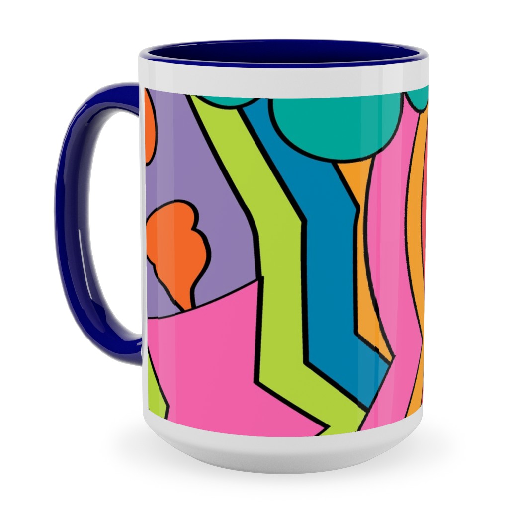 Psychedelic 60s Rainbow - Neon Ceramic Mug, Blue,  , 15oz, Multicolor