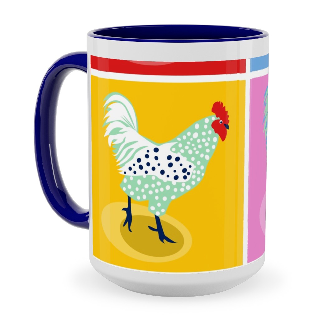 Pop Art Chickens - Multicolor Ceramic Mug, Blue, , 15oz, Multicolor