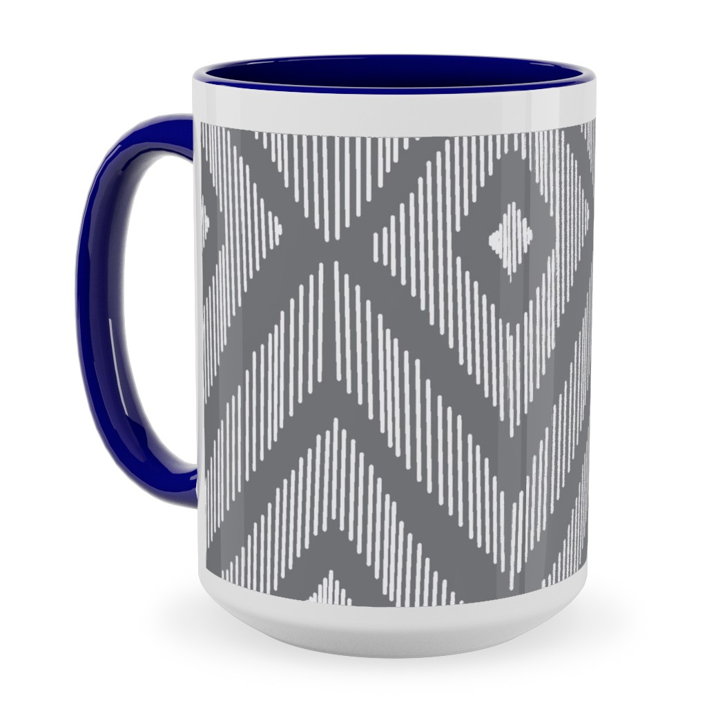 Ikat Ceramic Mug, Blue,  , 15oz, Gray