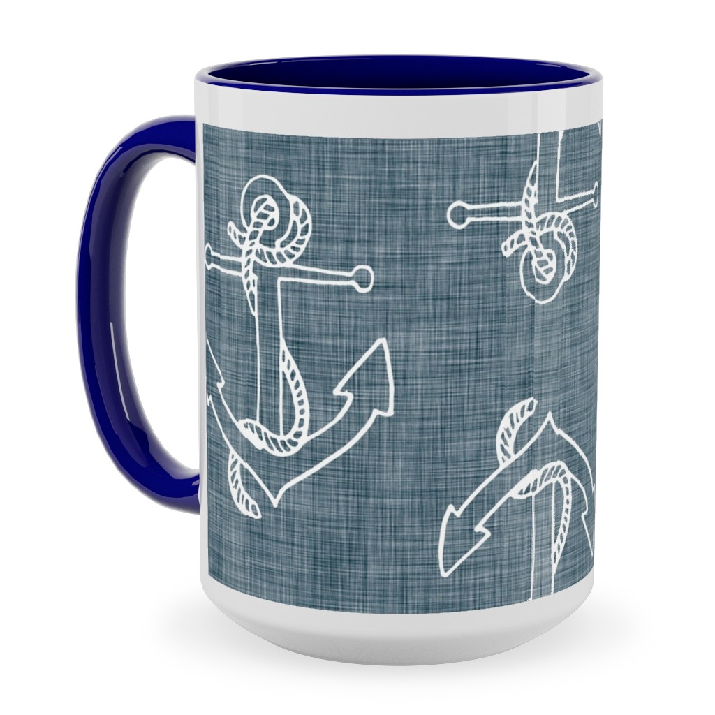 Anchors Away - Textured Blue Ceramic Mug, Blue, , 15oz, Blue, True Blue