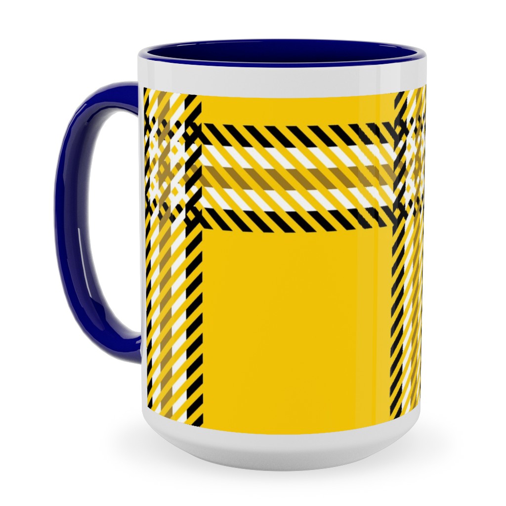 Cher's Plaid Ceramic Mug, Blue, , 15oz, Yellow, Classic Yellow