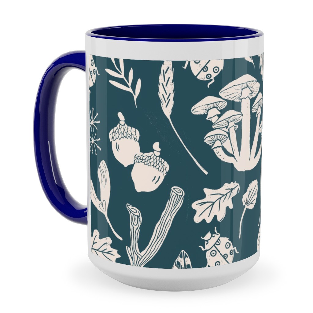 Nature Walk in Autumn - Blue and Cream Ceramic Mug, Blue, , 15oz, Blue, True Blue