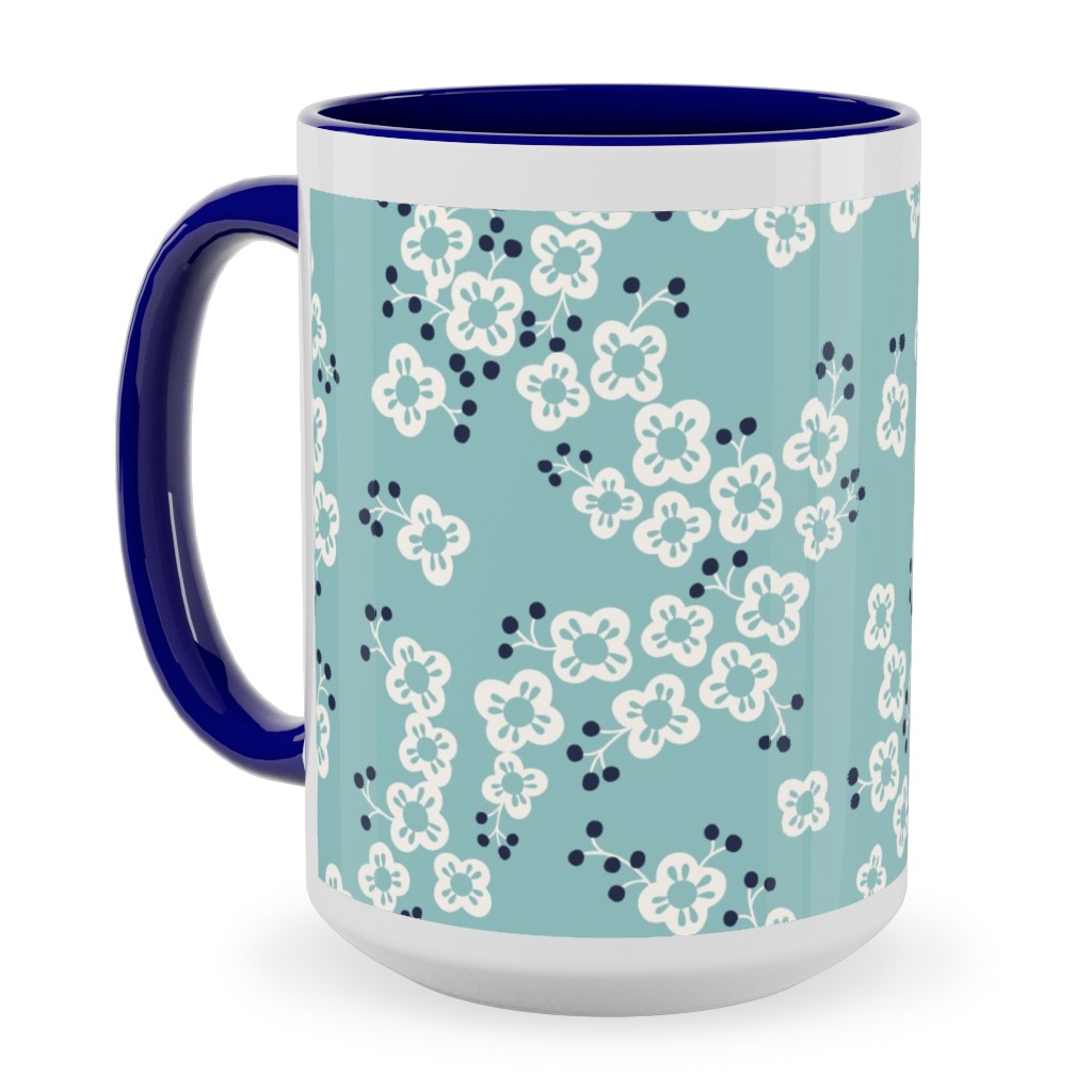 Japanese Blossom - Blue Ceramic Mug, Blue, , 15oz, Blue, True Blue