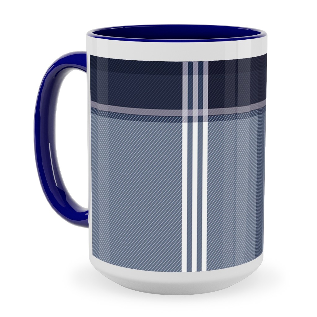 Navy Blue Plaid Ceramic Mug, Blue,  , 15oz, Blue