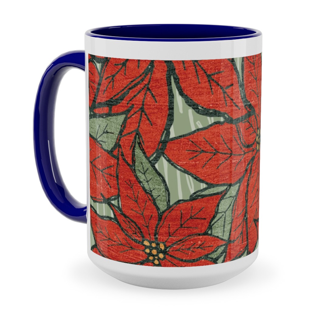 Wild Poinsettias Ceramic Mug, Blue, , 15oz, Red, Red