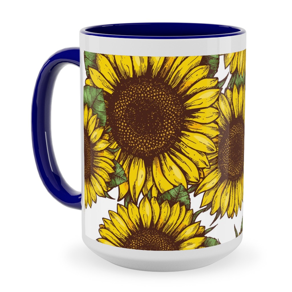 Sunflowers Ceramic Mug, Blue,  , 15oz, Yellow
