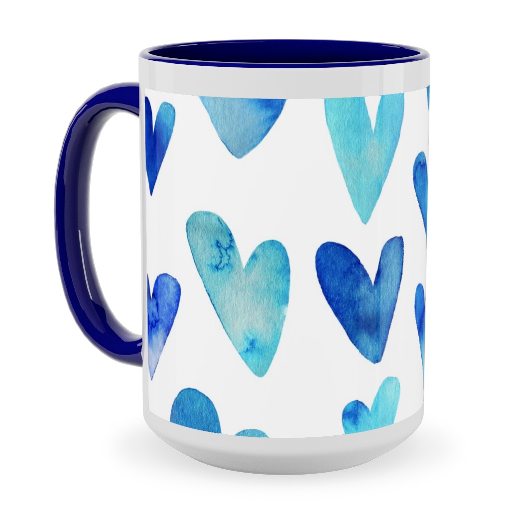 Blue Ombre Hearts - Blue Ceramic Mug, Blue, , 15oz, Blue, True Blue