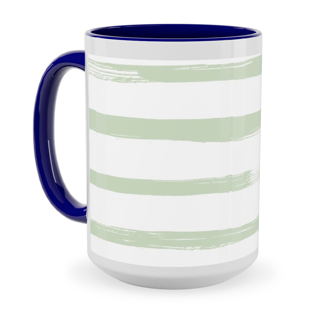 Sage and White Stripes Ceramic Mug, Blue, , 15oz, Green, Classic Green