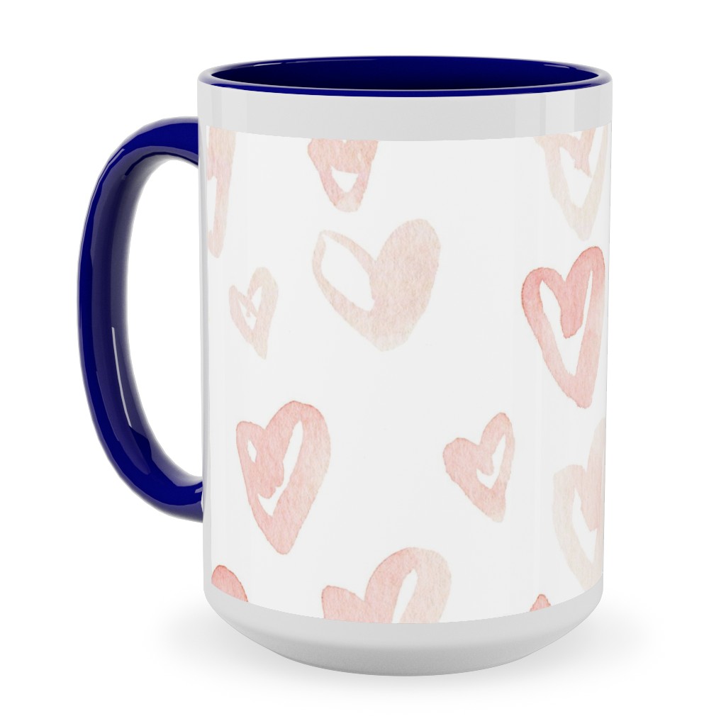 Pale Pink Hearts - Pink Ceramic Mug, Blue,  , 15oz, Pink