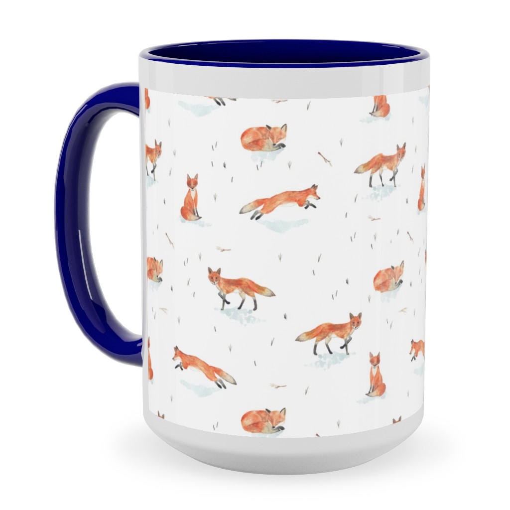 Winter Fox - White Ceramic Mug, Blue,  , 15oz, Orange