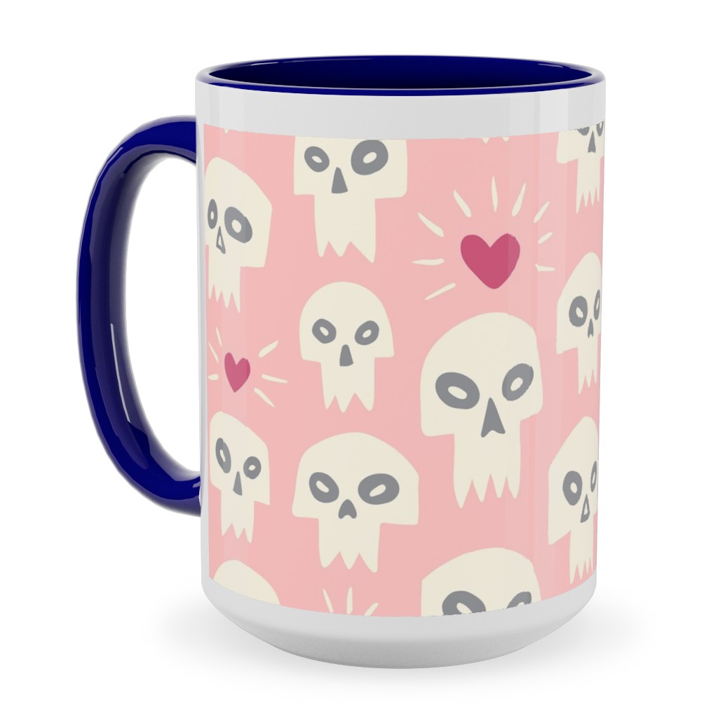 Skulls With Hearts - Pink Ceramic Mug, Blue,  , 15oz, Pink