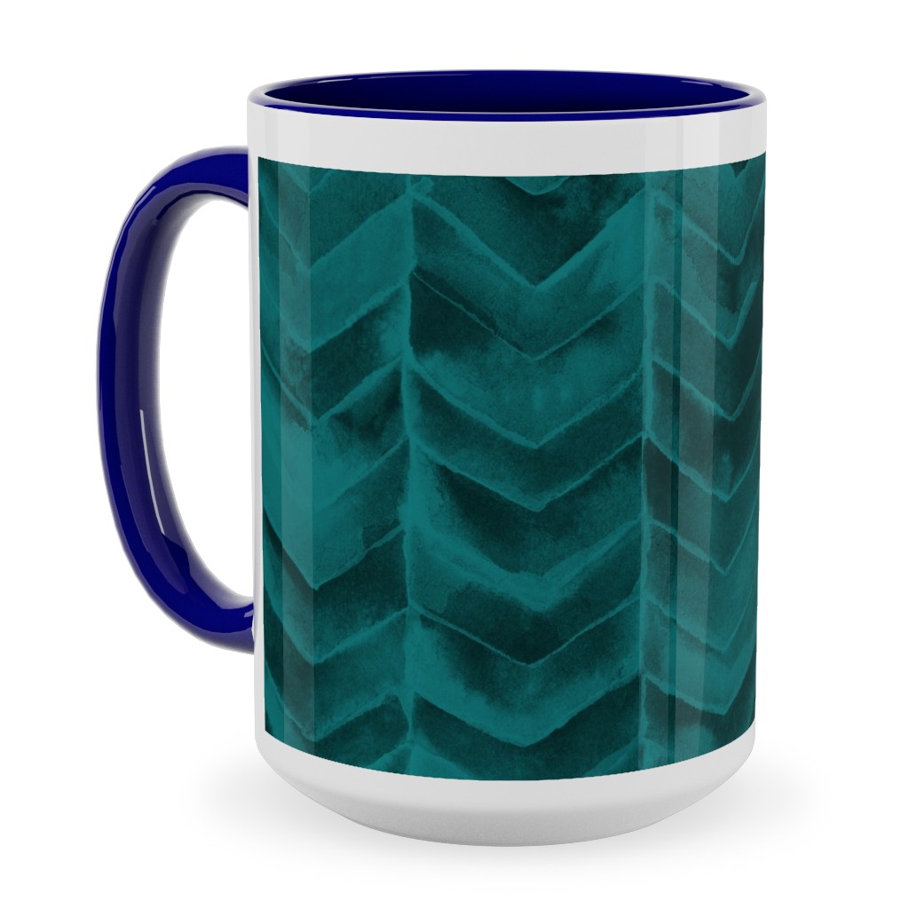 Watercolor Chevron Ceramic Mug, Blue,  , 15oz, Green