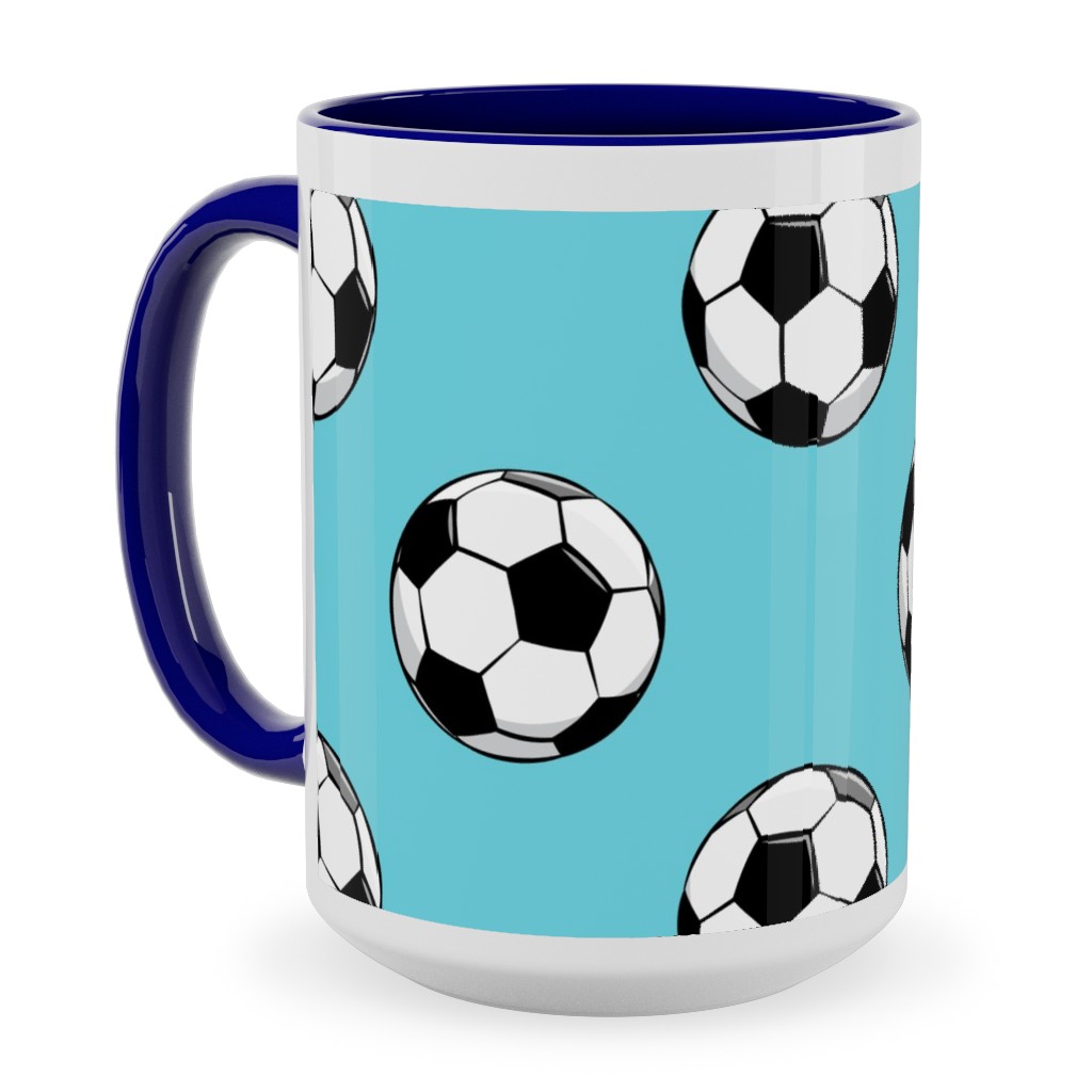 Soccer Balls Ceramic Mug, Blue, , 15oz, Blue, Paradise
