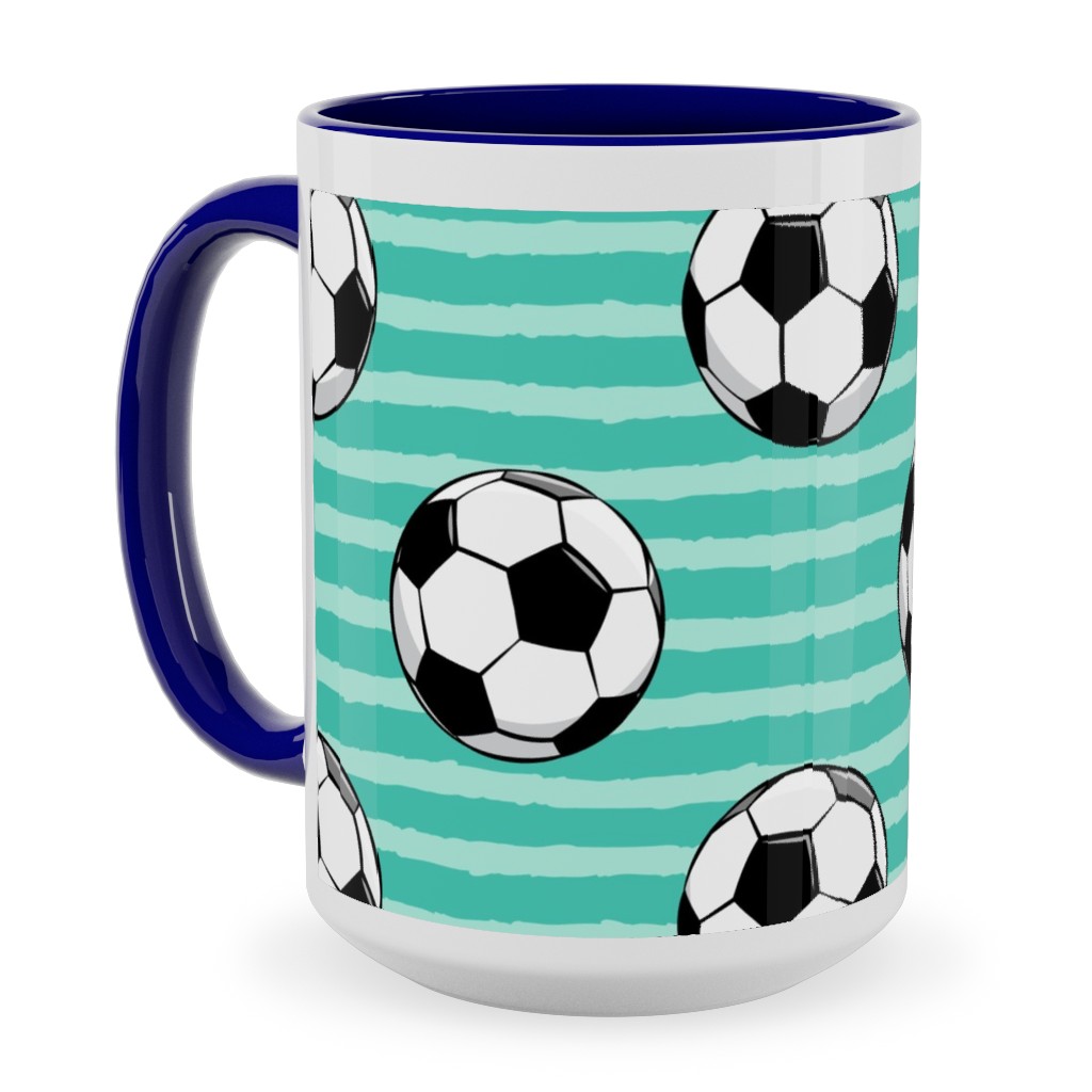 Soccer Balls Ceramic Mug, Blue, , 15oz, Green, Seafoam