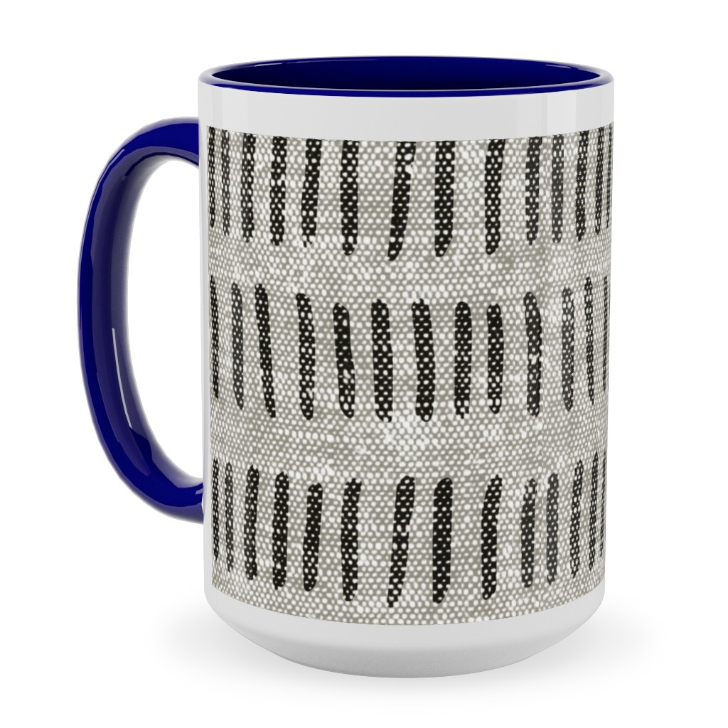 Modern Farmhouse Dash - Multi on Beige Ceramic Mug, Blue, , 15oz, Gray, Gray