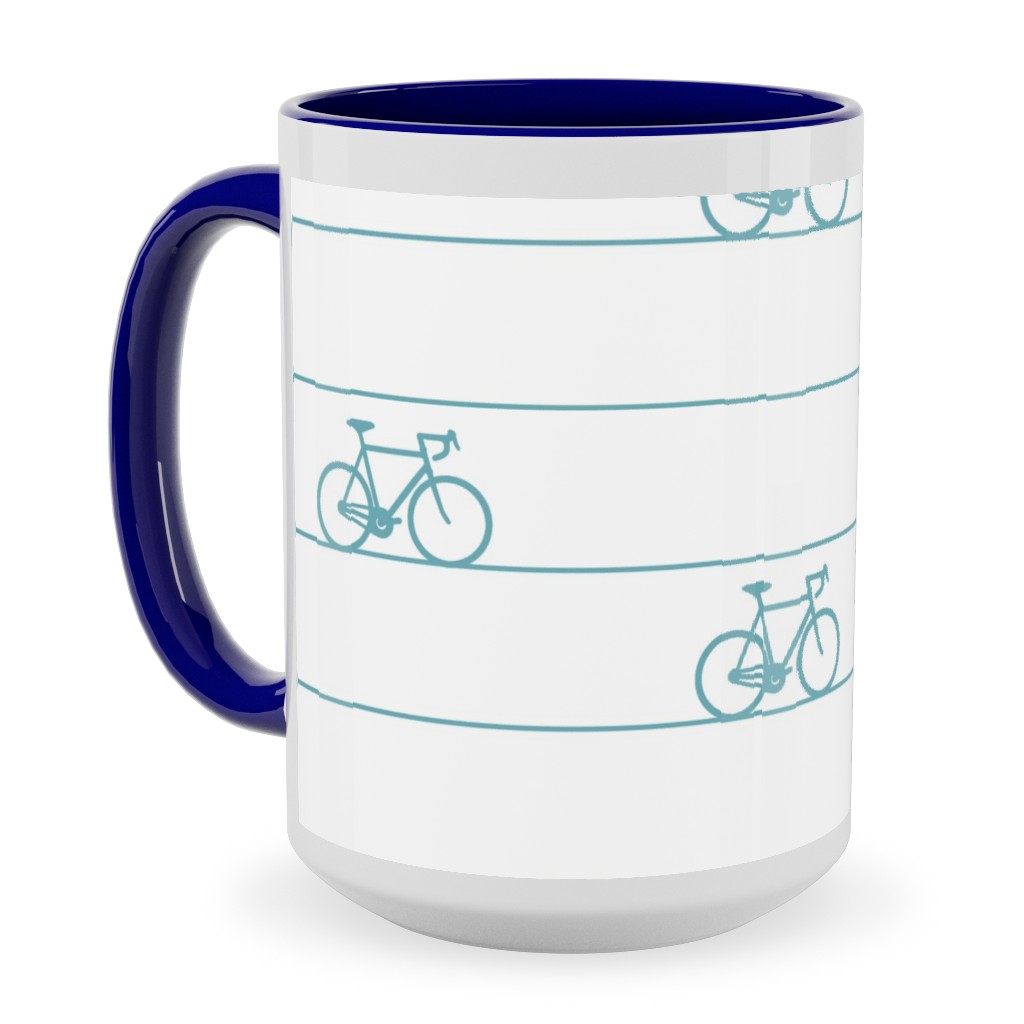 Biking Ceramic Mug, Blue, , 15oz, Blue, Boardwalk