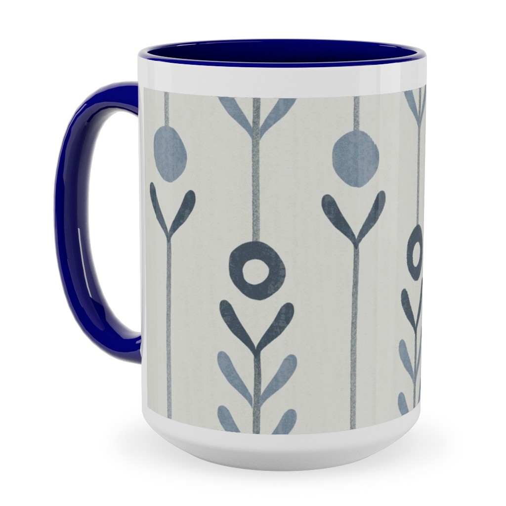 Farmhouse Flowers - Line Art Ceramic Mug, Blue, , 15oz, Blue, True Blue