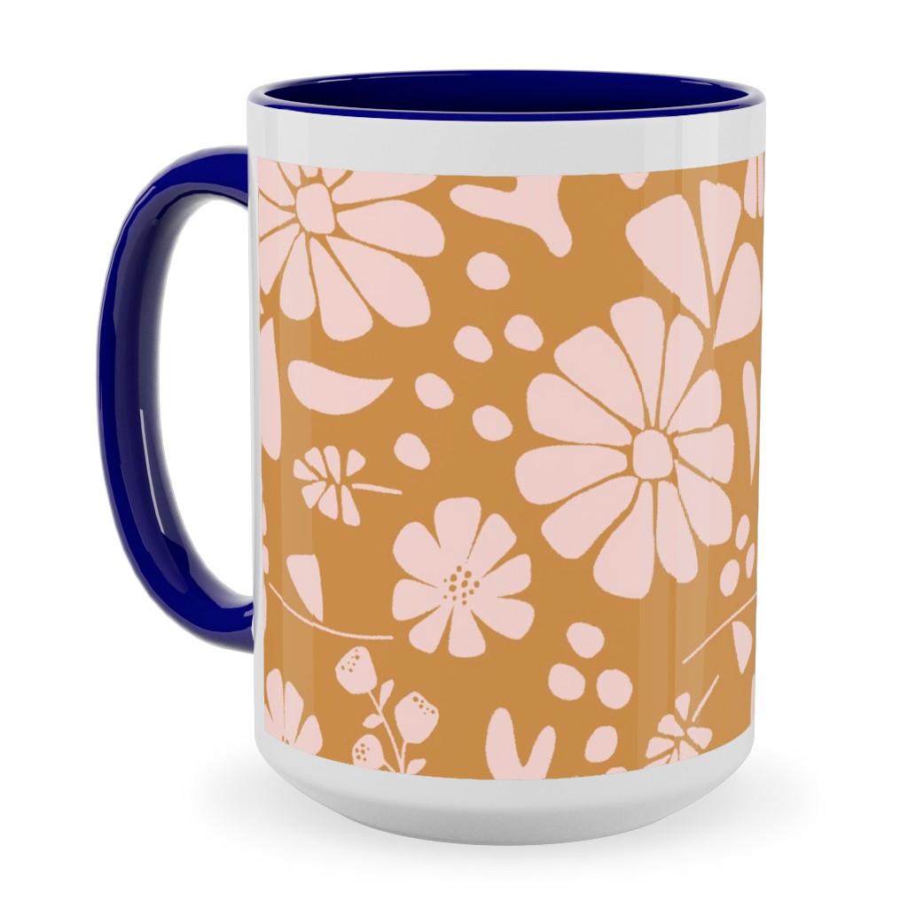 Jungle Floral - Orange and Pink Ceramic Mug, Blue,  , 15oz, Orange