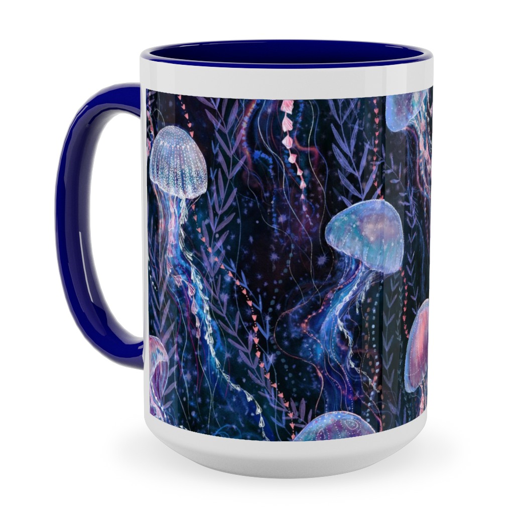Magic Jellyfish Watercolor Ceramic Mug, Blue, , 15oz, Blue, True Blue