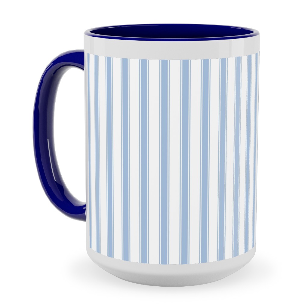 Cedar Lake Cottage Ticking Stripe - Blue Ceramic Mug, Blue, , 15oz, Blue, True Blue