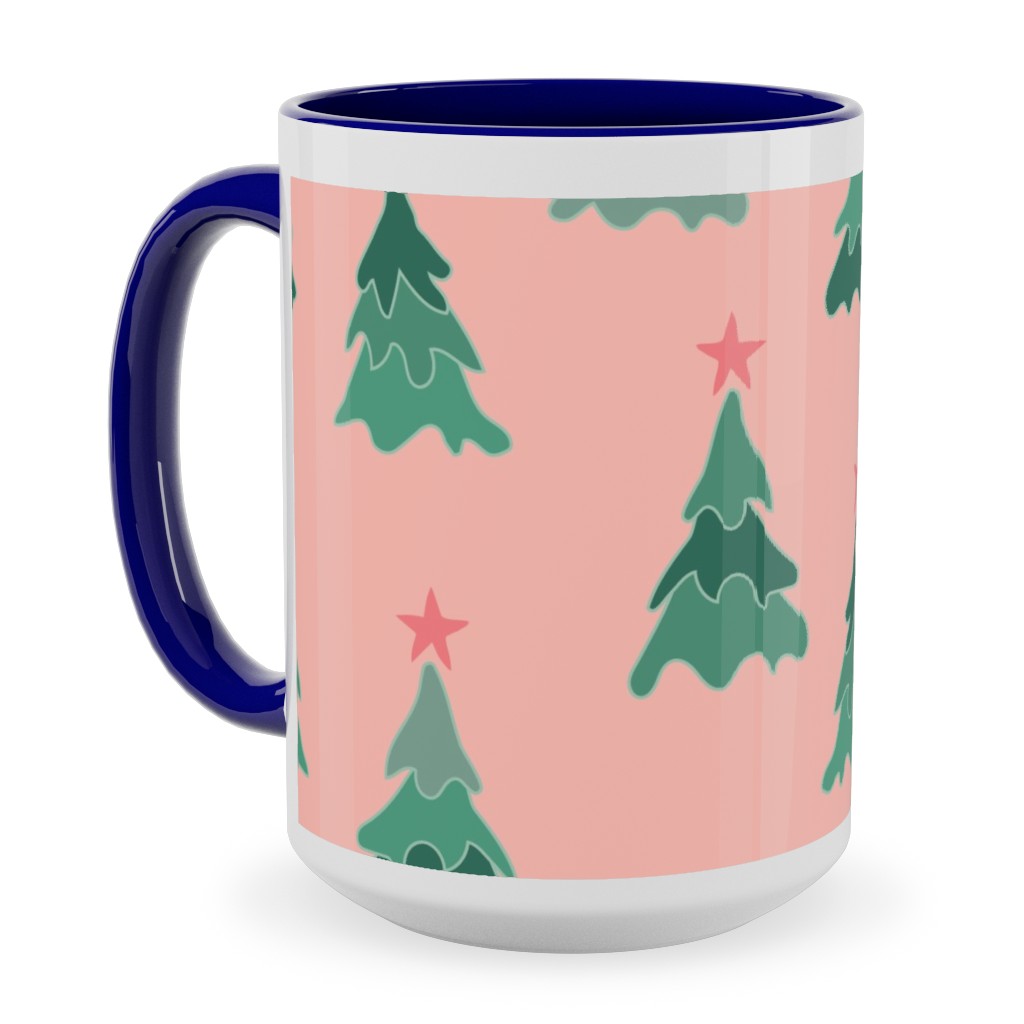Modern Christmas Trees Ceramic Mug, Blue, , 15oz, Pink, Bright Pink