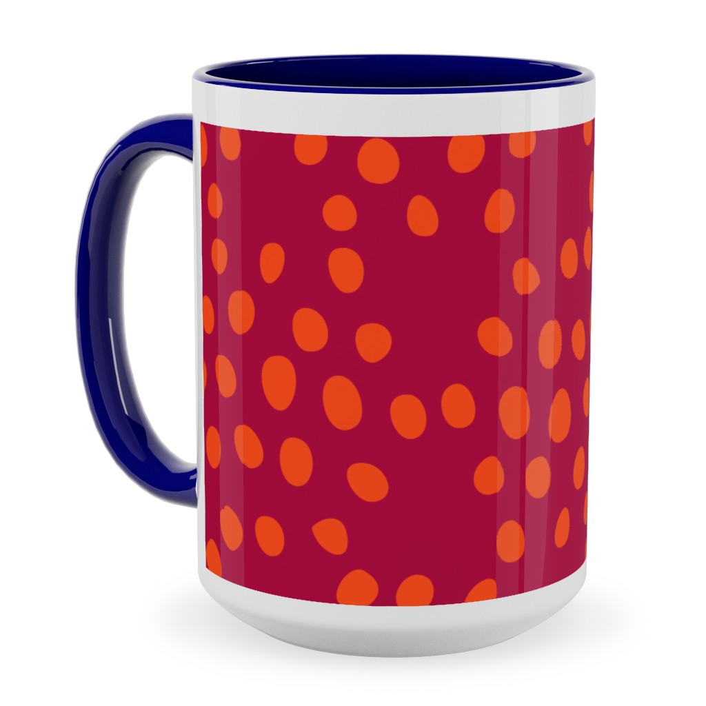 Hexagon Dots - Red and Orange Ceramic Mug, Blue, , 15oz, Red, Red