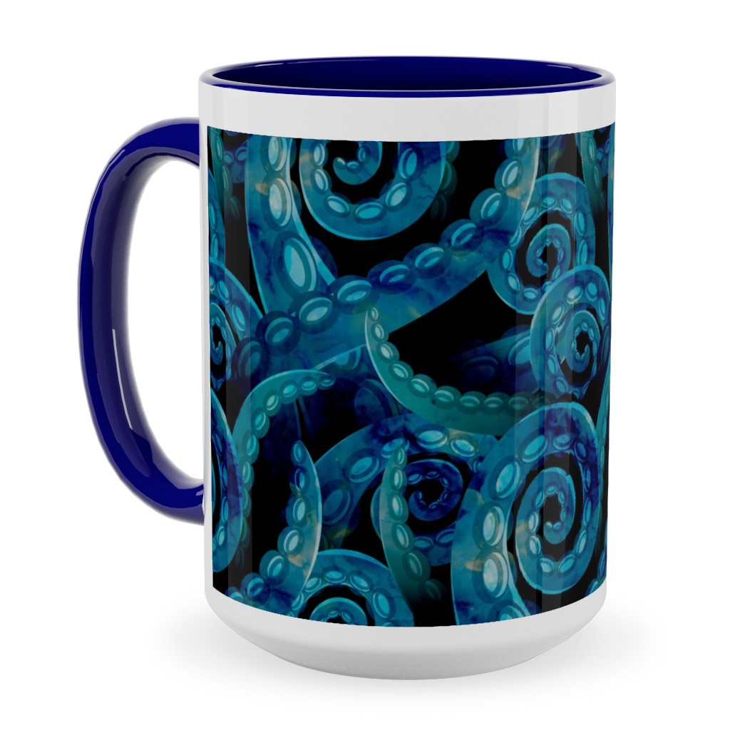 Octopus Watercolor - Blue Ceramic Mug, Blue,  , 15oz, Blue