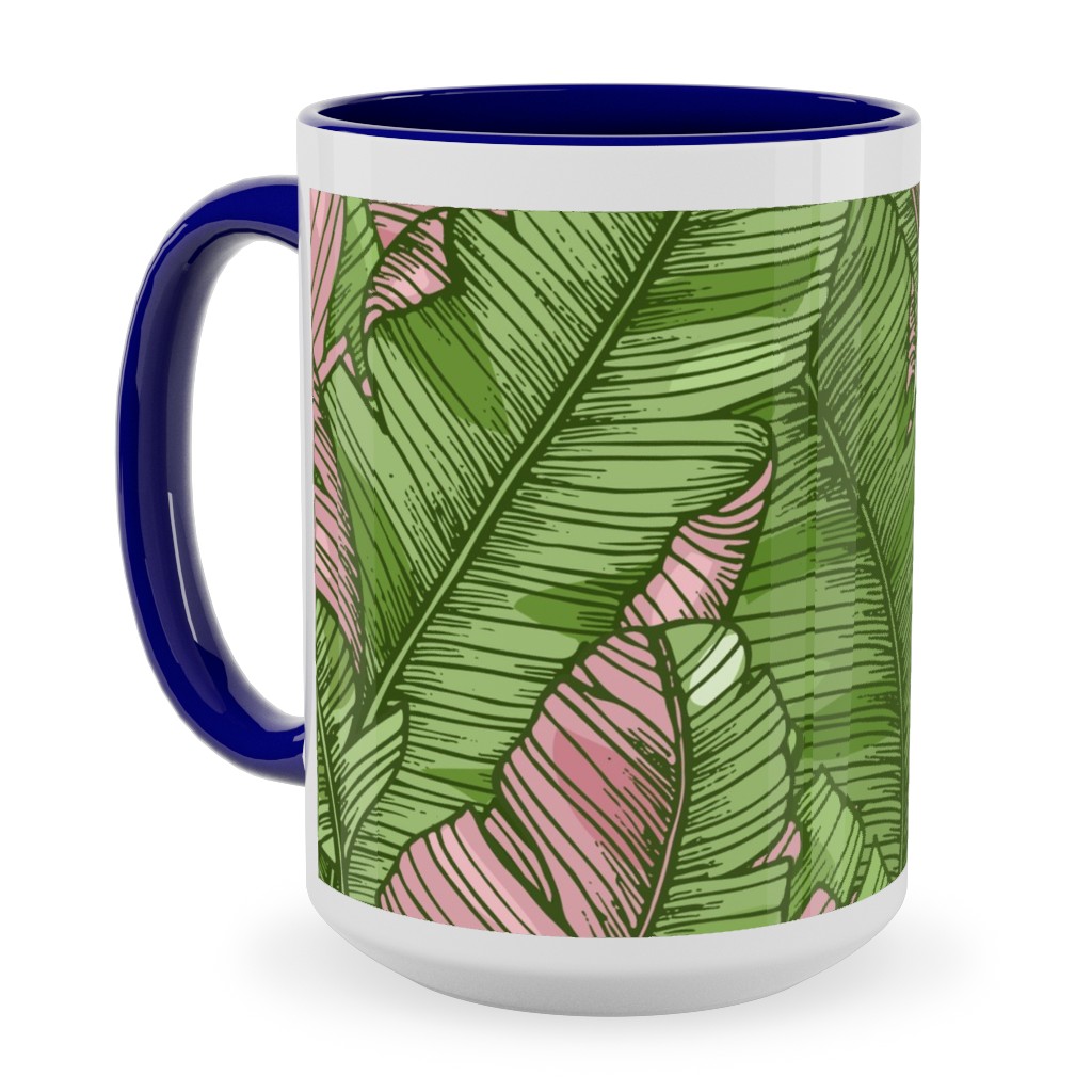 Banana Leaf - Pink Ceramic Mug, Blue, , 15oz, Green, Classic Green