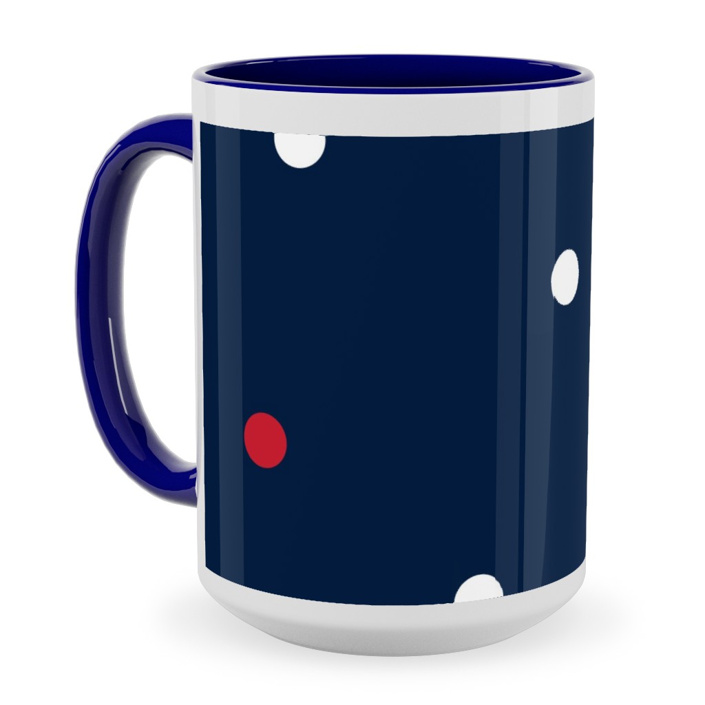 Mixed Polka Dots - Red White and Royal on Navy Blue Ceramic Mug, Blue,  , 15oz, Blue