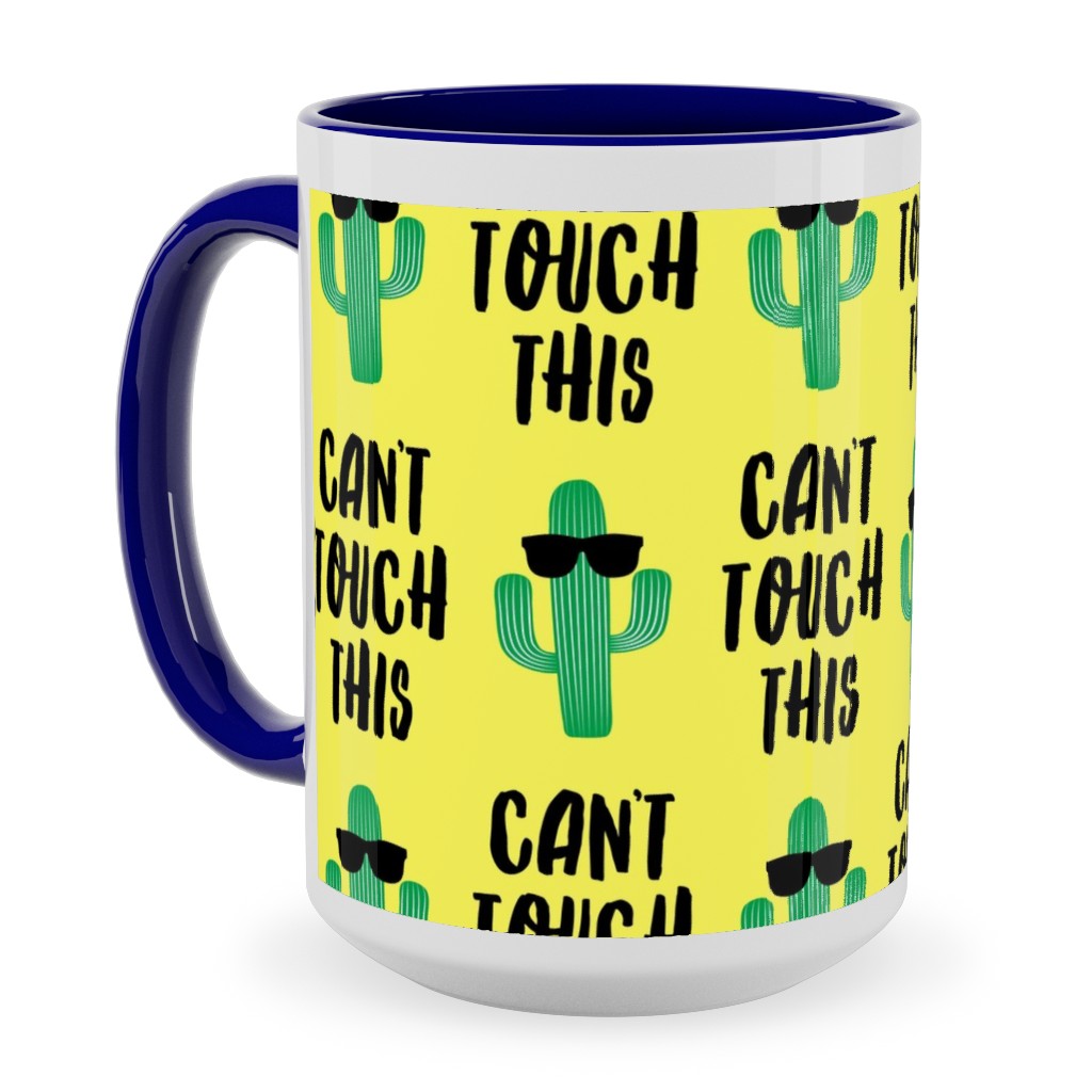Can't Touch This - Cactus With Sunnies - Yellow Ceramic Mug, Blue, , 15oz, Yellow, Classic Yellow